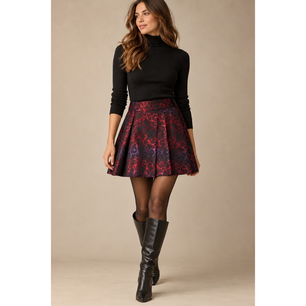 Lane Bryant Red Purple Ombre Damask Jacquard Pleated A-Line Skirt Plus Size 18